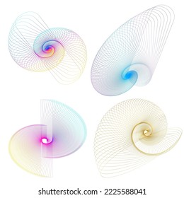 Set design element circle. Isolated bold vector colors  golden ring from. Abstract glow wavy stripes of many glittering swirl created using Blend Tool. Vector illustration EPS10 for your presentation