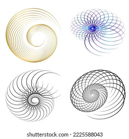 Set design element circle. Isolated bold vector colors  golden ring from. Abstract glow wavy stripes of many glittering swirl created using Blend Tool. Vector illustration EPS10 for your presentation