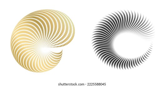 Set design element circle. Isolated bold vector colors  golden ring from. Abstract glow wavy stripes of many glittering swirl created using Blend Tool. Vector illustration EPS10 for your presentation