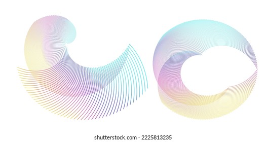 Set design element circle. Isolated bold vector colors  golden ring from. Abstract glow wavy stripes of many glittering swirl created using Blend Tool. Vector illustration EPS10 for your presentation