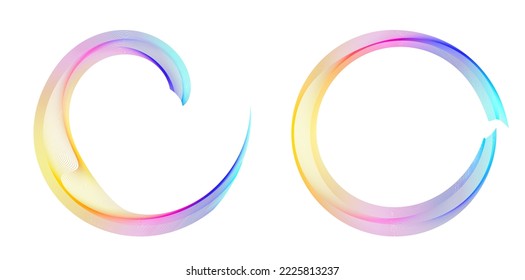 Establecer el círculo del elemento de diseño. Anillo dorado de colores vectoriales aislados. Resumen de rayas onduladas de resplandor de muchos deslizadores creados con la herramienta de mezcla. Ilustración vectorial EPS10 para su presentación