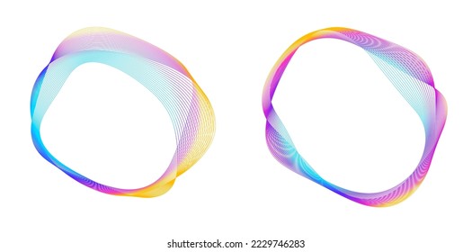 Establecer el círculo del elemento de diseño. Anillo dorado de colores vectoriales aislados. Resumen de rayas onduladas de resplandor de muchos deslizadores creados con la herramienta de mezcla. Ilustración vectorial EPS10 para su presentación