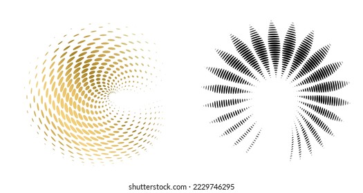 Set design element circle. Isolated bold vector colors  golden ring from. Abstract glow wavy stripes of many glittering swirl created using Blend Tool. Vector illustration EPS10 for your presentation