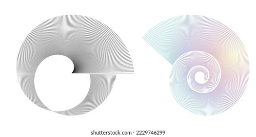 Set design element circle. Isolated bold vector colors  golden ring from. Abstract glow wavy stripes of many glittering swirl created using Blend Tool. Vector illustration EPS10 for your presentation