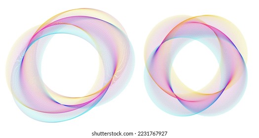 Set design element circle. Isolated bold vector colors  golden ring from. Abstract glow wavy stripes of many glittering swirl created using Blend Tool. Vector illustration EPS10 for your presentation