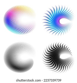Set design element circle. Isolated bold vector colors  golden ring from. Abstract glow wavy stripes of many glittering swirl created using Blend Tool. Vector illustration EPS10 for your presentation