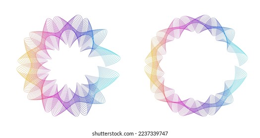 Set design element circle. Isolated bold vector colors  golden ring from. Abstract glow wavy stripes of many glittering swirl created using Blend Tool. Vector illustration EPS10 for your presentation