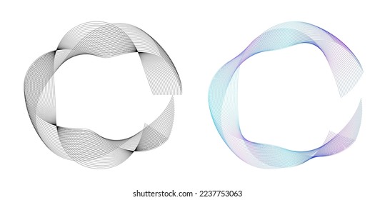 Set design element circle. Isolated bold vector colors  golden ring from. Abstract glow wavy stripes of many glittering swirl created using Blend Tool. Vector illustration EPS10 for your presentation