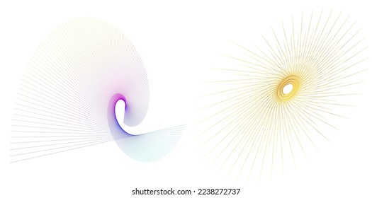 Set design element circle. Isolated bold vector colors  golden ring from. Abstract glow wavy stripes of many glittering swirl created using Blend Tool. Vector illustration EPS10 for your presentation