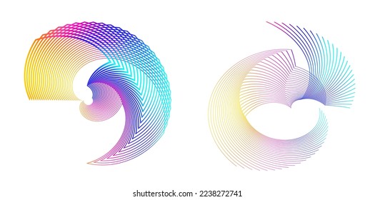 Set design element circle. Isolated bold vector colors  golden ring from. Abstract glow wavy stripes of many glittering swirl created using Blend Tool. Vector illustration EPS10 for your presentation