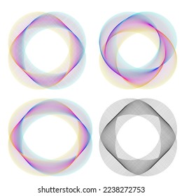 Set design element circle. Isolated bold vector colors  golden ring from. Abstract glow wavy stripes of many glittering swirl created using Blend Tool. Vector illustration EPS10 for your presentation