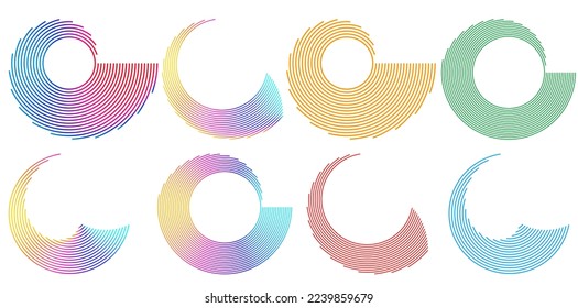 Set design element circle. Isolated bold vector colors  golden ring from. Abstract glow wavy stripes of many glittering swirl created using Blend Tool. Vector illustration EPS10 for your presentation