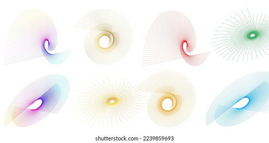 Set design element circle. Isolated bold vector colors  golden ring from. Abstract glow wavy stripes of many glittering swirl created using Blend Tool. Vector illustration EPS10 for your presentation