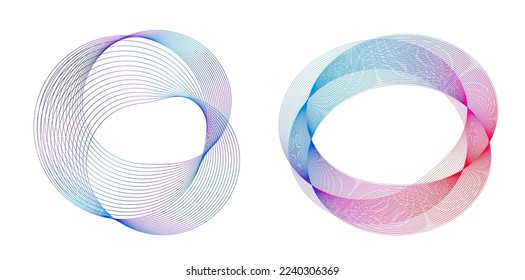 Set design element circle. Isolated bold vector colors  golden ring from. Abstract glow wavy stripes of many glittering swirl created using Blend Tool. Vector illustration EPS10 for your presentation