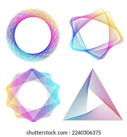 Set design element circle. Isolated bold vector colors  golden ring from. Abstract glow wavy stripes of many glittering swirl created using Blend Tool. Vector illustration EPS10 for your presentation