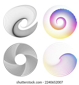Set design element circle. Isolated bold vector colors  golden ring from. Abstract glow wavy stripes of many glittering swirl created using Blend Tool. Vector illustration EPS10 for your presentation