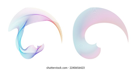 Set design element circle. Isolated bold vector colors  golden ring from. Abstract glow wavy stripes of many glittering swirl created using Blend Tool. Vector illustration EPS10 for your presentation