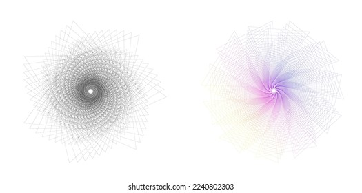 Set design element circle. Isolated bold vector colors  golden ring from. Abstract glow wavy stripes of many glittering swirl created using Blend Tool. Vector illustration EPS10 for your presentation
