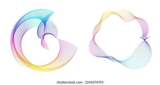 Set design element circle. Isolated bold vector colors  golden ring from. Abstract glow wavy stripes of many glittering swirl created using Blend Tool. Vector illustration EPS10 for your presentation