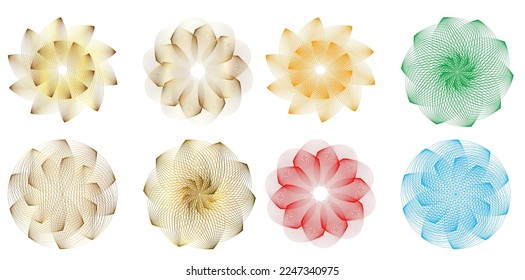 Set design element circle. Isolated bold vector colors golden ring from. Abstract glow many glittering swirl created using Blend Tool. Vector illustration EPS 10 art deco style for wedding invitation