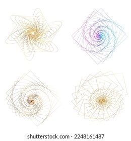 Set design element circle. Isolated bold vector colors golden ring from. Abstract glow many glittering swirl created using Blend Tool. Vector illustration EPS 10 art deco style for wedding invitation