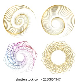 Set design element circle. Isolated bold vector colors golden ring from. Abstract glow many glittering swirl created using Blend Tool. Vector illustration EPS 10 art deco style for wedding invitation
