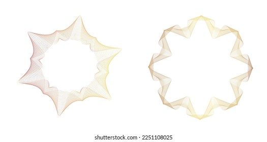 Set design element circle. Isolated bold vector colors golden ring from. Abstract glow many glittering swirl created using Blend Tool. Vector illustration EPS 10 art deco style for wedding invitation