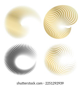 Set design element circle. Isolated bold vector colors golden ring from. Abstract glow many glittering swirl created using Blend Tool. Vector illustration EPS 10 art deco style for wedding invitation
