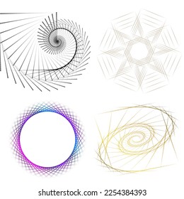 Set design element circle. Isolated bold vector colors golden ring from. Abstract glow wavy stripes of many glittering swirl created using Blend Tool. Vector illustration EPS10 for your presentation