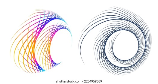 Set design element circle. Isolated bold vector colors golden ring from. Abstract glow wavy stripes of many glittering swirl created using Blend Tool. Vector illustration EPS10 for your presentation
