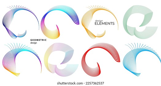 Set design element circle. Isolated bold vector colors golden ring from. Abstract glow wavy stripes of many glittering swirl created using Blend Tool. Vector illustration EPS10 for your presentation