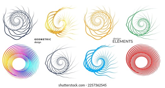 Set design element circle. Isolated bold vector colors golden ring from. Abstract glow wavy stripes of many glittering swirl created using Blend Tool. Vector illustration EPS10 for your presentation