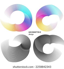 Establecer el círculo del elemento de diseño. Anillo dorado de colores vectoriales aislados. Resumen de rayas onduladas de resplandor de muchos deslizadores creados con la herramienta de mezcla. Ilustración vectorial EPS10 para su presentación