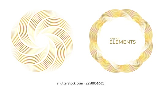 Set design element circle. Isolated bold vector colors golden ring from. Abstract glow many glittering swirl created using Blend Tool. Vector illustration EPS 10 art deco style for wedding invitation