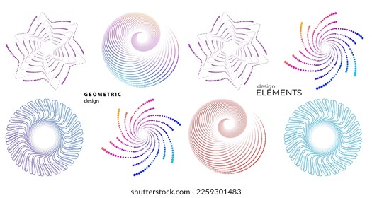 Set design element circle. Isolated bold vector colors golden ring from. Abstract glow wavy stripes of many glittering swirl created using Blend Tool. Vector illustration EPS10 for your presentation