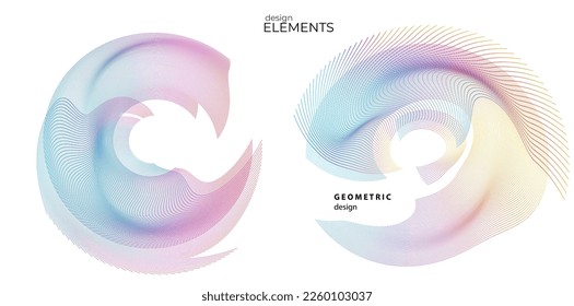 Set design element circle. Isolated bold vector colors golden ring from. Abstract glow wavy stripes of many glittering swirl created using Blend Tool. Vector illustration EPS10 for your presentation