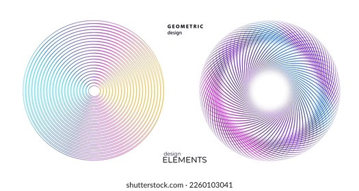 Set design element circle. Isolated bold vector colors golden ring from. Abstract glow wavy stripes of many glittering swirl created using Blend Tool. Vector illustration EPS10 for your presentation