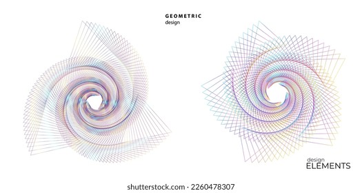 Set design element circle. Isolated bold vector colors golden ring from. Abstract glow wavy stripes of many glittering swirl created using Blend Tool. Vector illustration EPS10 for your presentation