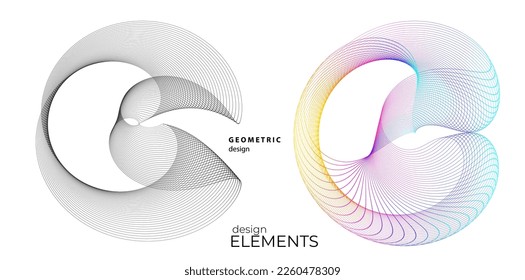 Set design element circle. Isolated bold vector colors golden ring from. Abstract glow wavy stripes of many glittering swirl created using Blend Tool. Vector illustration EPS10 for your presentation