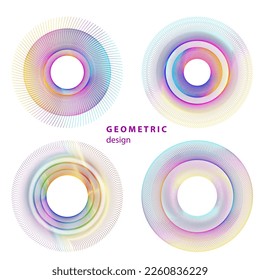 Set design element circle. Isolated bold vector colors golden ring from. Abstract glow wavy stripes of many glittering swirl created using Blend Tool. Vector illustration EPS10 for your presentation