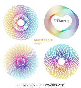 Set design element circle. Isolated bold vector colors golden ring from. Abstract glow wavy stripes of many glittering swirl created using Blend Tool. Vector illustration EPS10 for your presentation