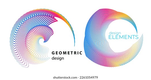 Set design element circle. Isolated bold vector colors golden ring from. Abstract glow wavy stripes of many glittering swirl created using Blend Tool. Vector illustration EPS10 for your presentation