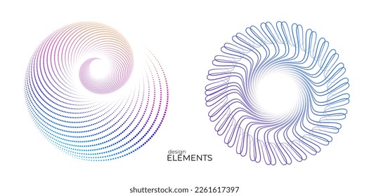 Set design element circle. Isolated bold vector colors golden ring from. Abstract glow wavy stripes of many glittering swirl created using Blend Tool. Vector illustration EPS10 for your presentation