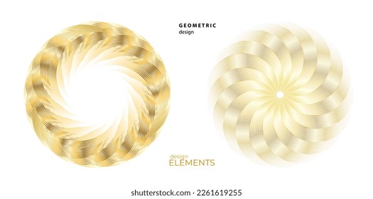 Set design element circle. Isolated bold vector colors golden ring from. Abstract glow many glittering swirl created using Blend Tool. Vector illustration EPS 10 art deco style for wedding invitation