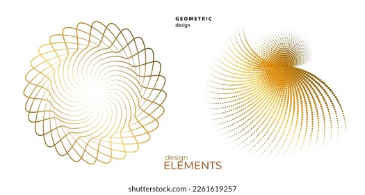 Set design element circle. Isolated bold vector colors golden ring from. Abstract glow many glittering swirl created using Blend Tool. Vector illustration EPS 10 art deco style for wedding invitation