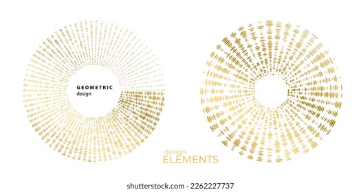 Set design element circle. Isolated bold vector colors golden ring from. Abstract glow many glittering swirl created using Blend Tool. Vector illustration EPS 10 art deco style for wedding invitation