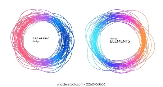 Set design element circle. Isolated bold vector colors golden ring from. Abstract glow wavy stripes of many glittering swirl created using Blend Tool. Vector illustration EPS10 for your presentation