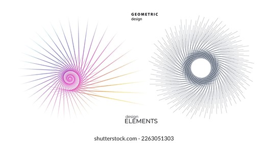 Set design element circle. Isolated bold vector colors golden ring from. Abstract glow wavy stripes of many glittering swirl created using Blend Tool. Vector illustration EPS10 for your presentation