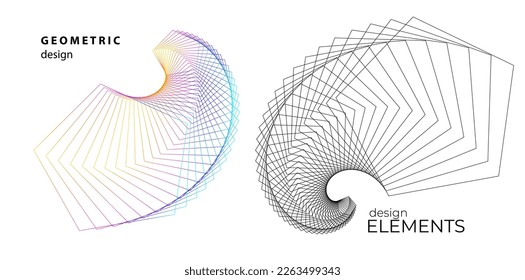 Set design element circle. Isolated bold vector colors golden ring from. Abstract glow wavy stripes of many glittering swirl created using Blend Tool. Vector illustration EPS10 for your presentation