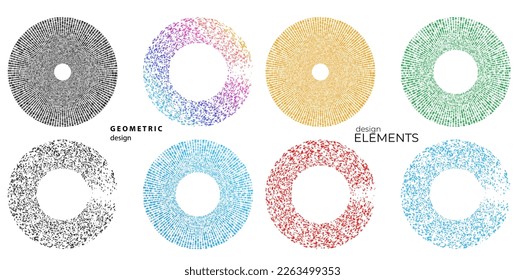 Set design element circle. Isolated bold vector colors golden ring from. Abstract glow wavy stripes of many glittering swirl created using Blend Tool. Vector illustration EPS10 for your presentation